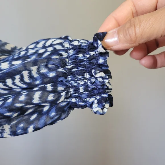 H&M // ultra-glam blue & white feathered print semi-sheer long maxi dress - Picture 8 of 15